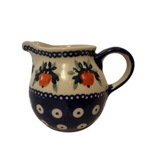 POLISH POTTERY CREAMER MINI PITCHER BLUE WHITE GREEN HANDMADE HOME BOLESLAWIEC